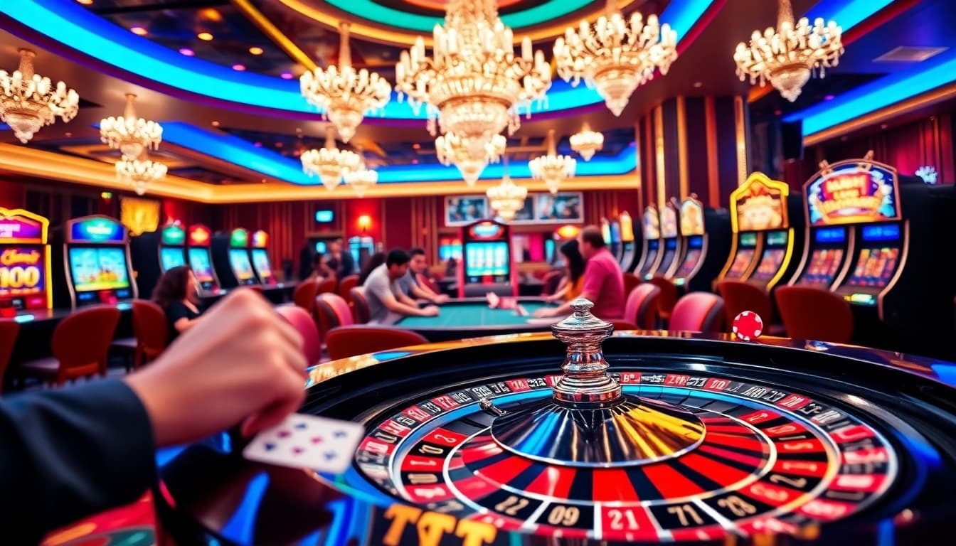 Experience thrilling gameplay with BET88 at a dynamic roulette table surrounded by eager players and bright casino lights.