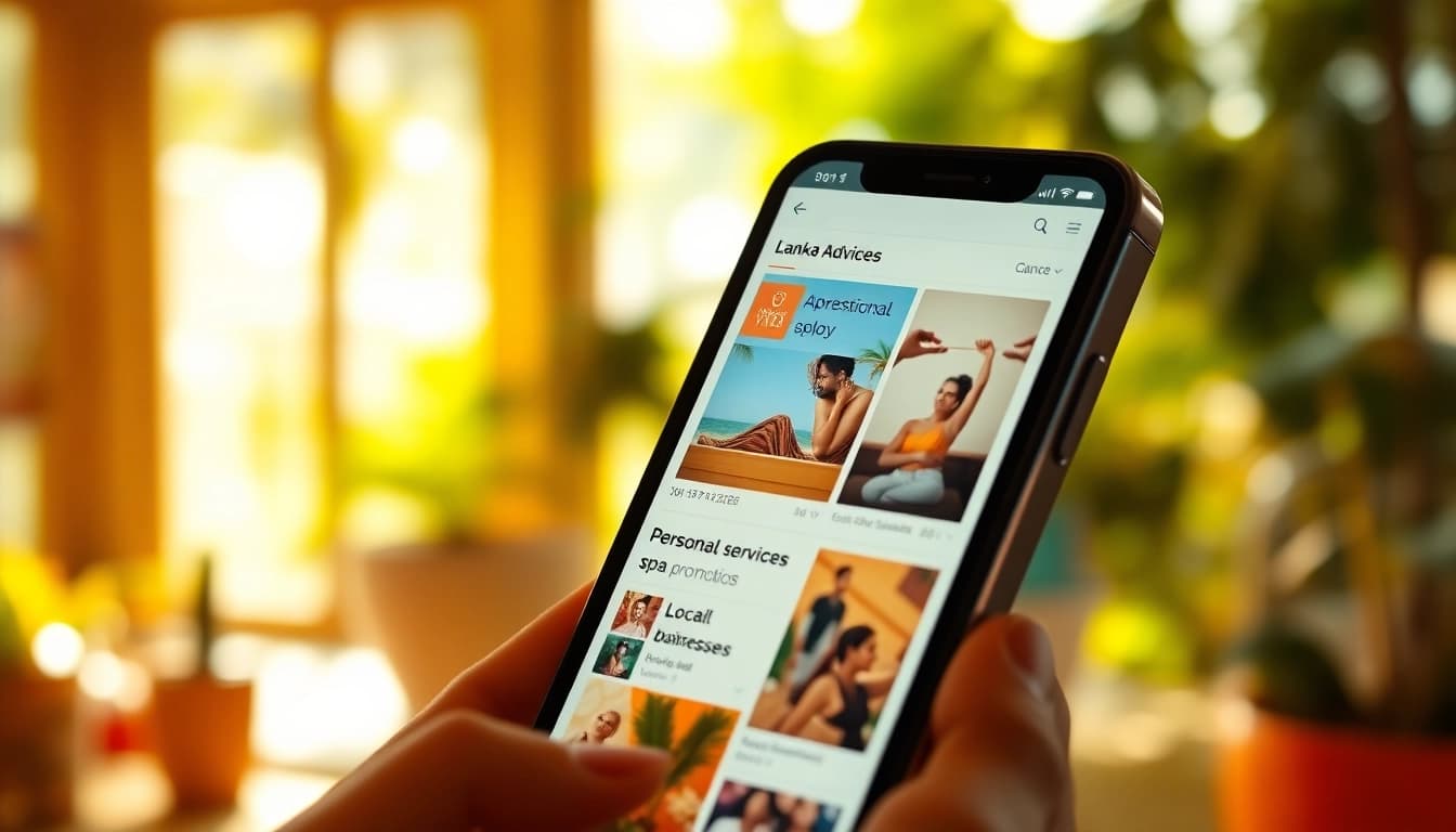 Lanka Add classified ads platform on smartphone, featuring vibrant services and user-friendly interface.