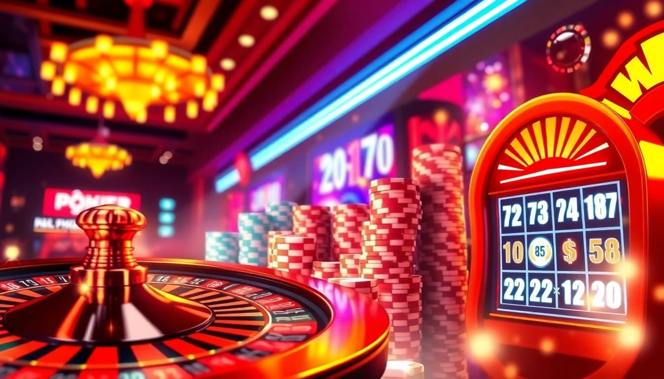 Explore the excitement of nhà cái dabet with a vibrant casino scene showcasing roulette, poker chips, and online gambling interfaces.