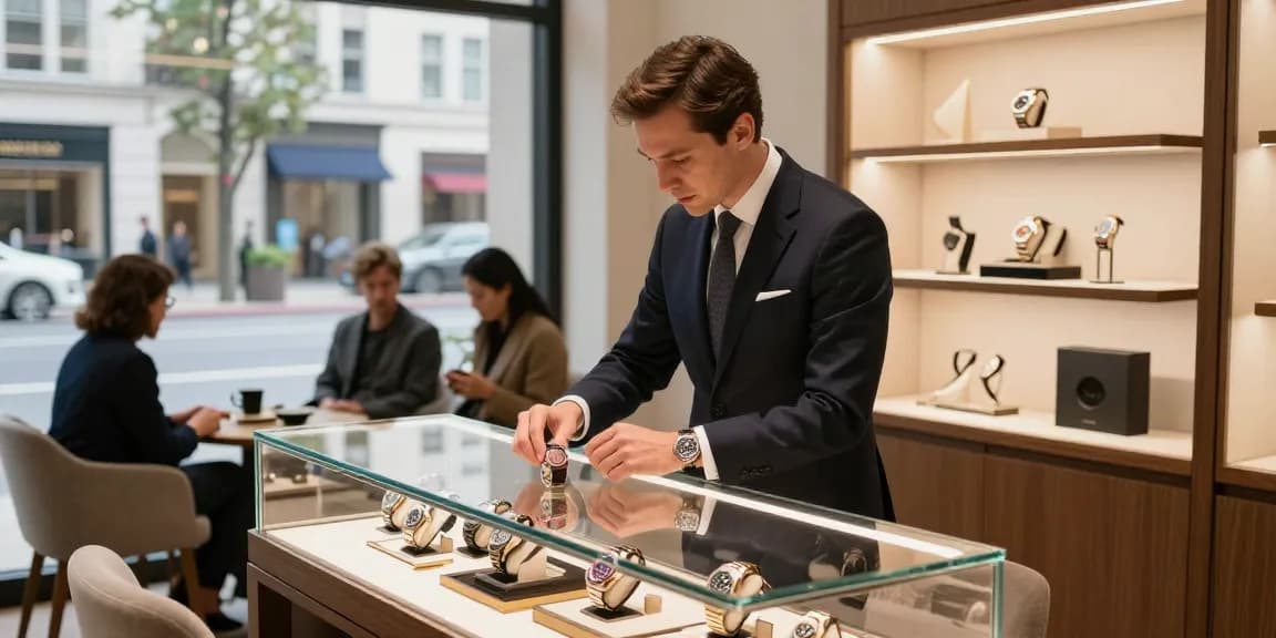 Explore premium clone watches in a stylish retail environment showcasing luxury replicas.