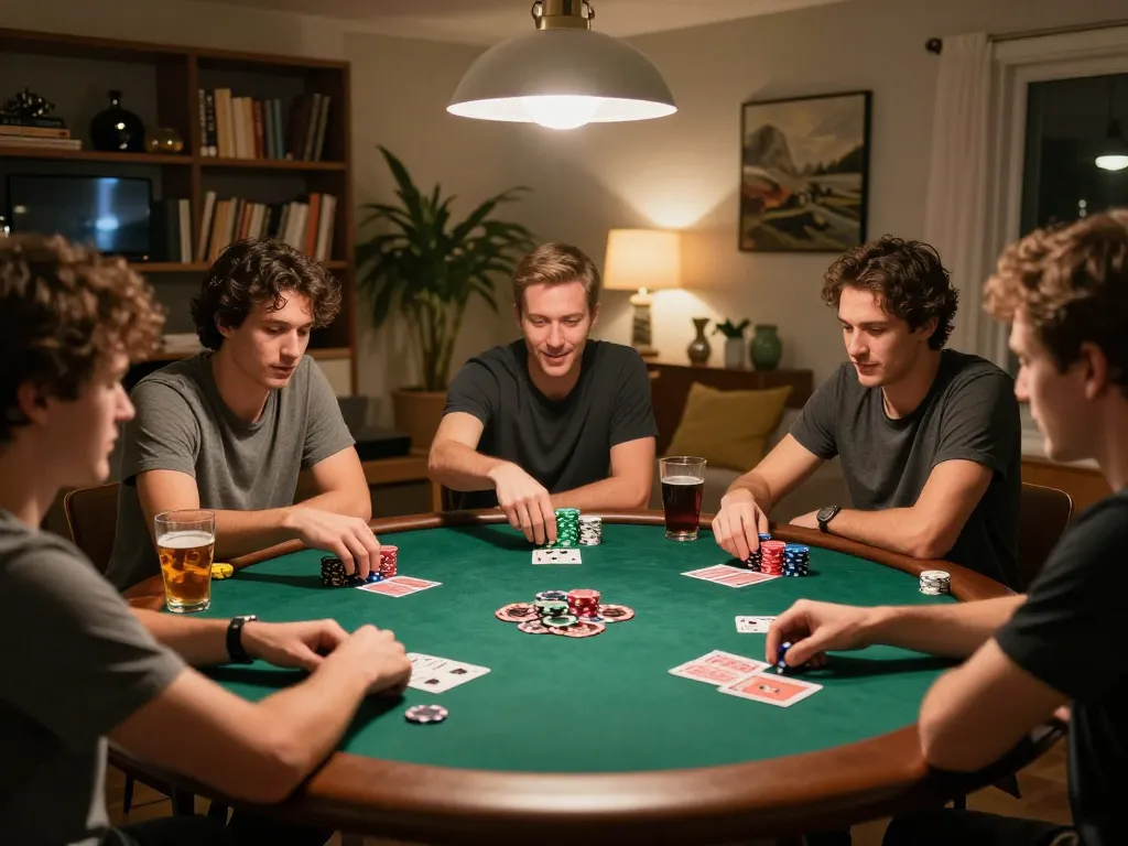 Friends enjoying a lively poker night using nhà cái win55 for strategic gaming