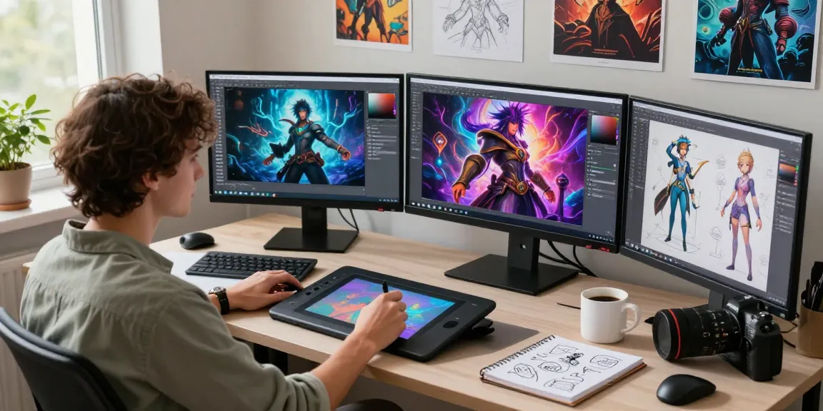 Creating NSFW AI images in a modern digital workspace with colorful art and technology.