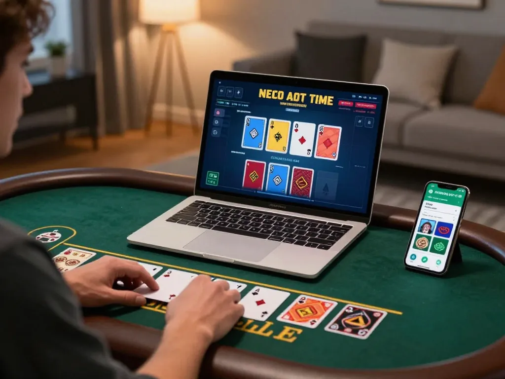 Engaged player in nhà cái 99ok enjoying live dealer baccarat on laptop.