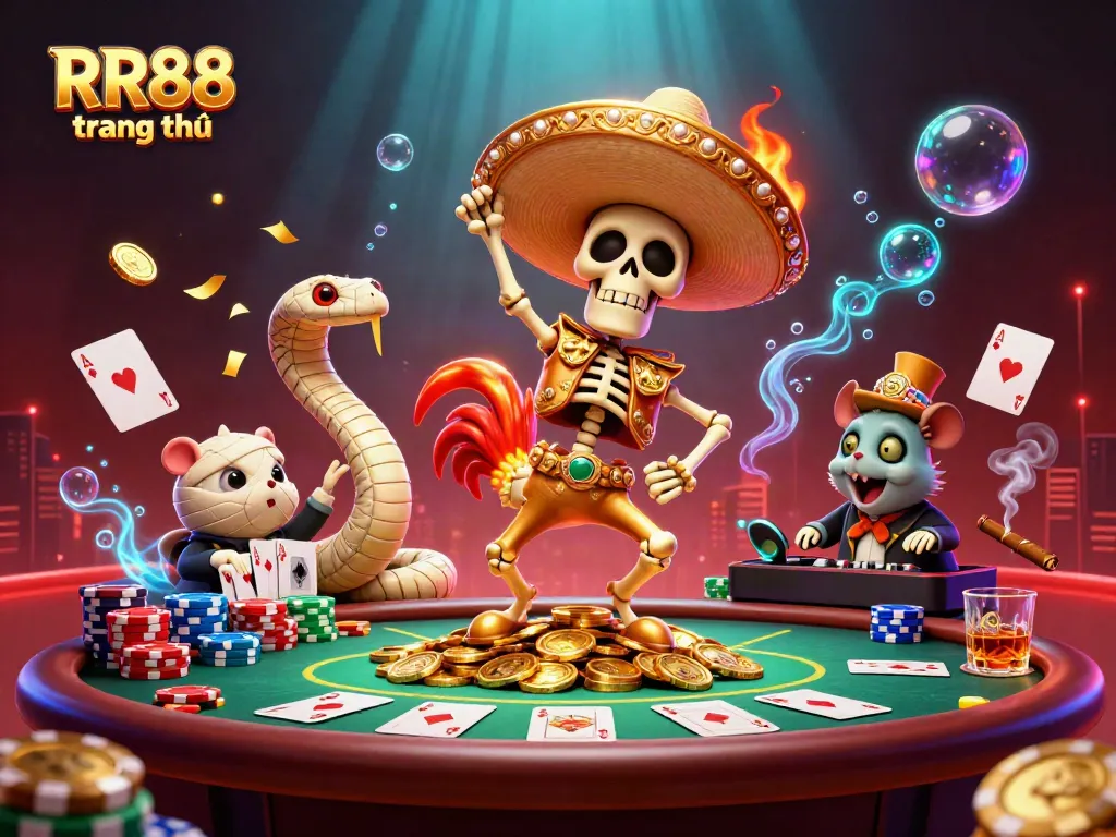 Join the excitement at RR88 trang chủ with vibrant characters and casino action in a rich, dynamic scene.