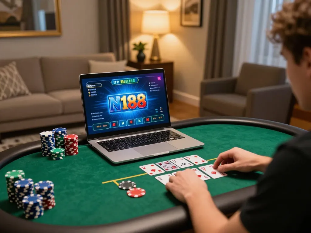 N188 players enjoying interactive online gaming experience with live dealer, showcasing strategic gameplay and engaging atmosphere.