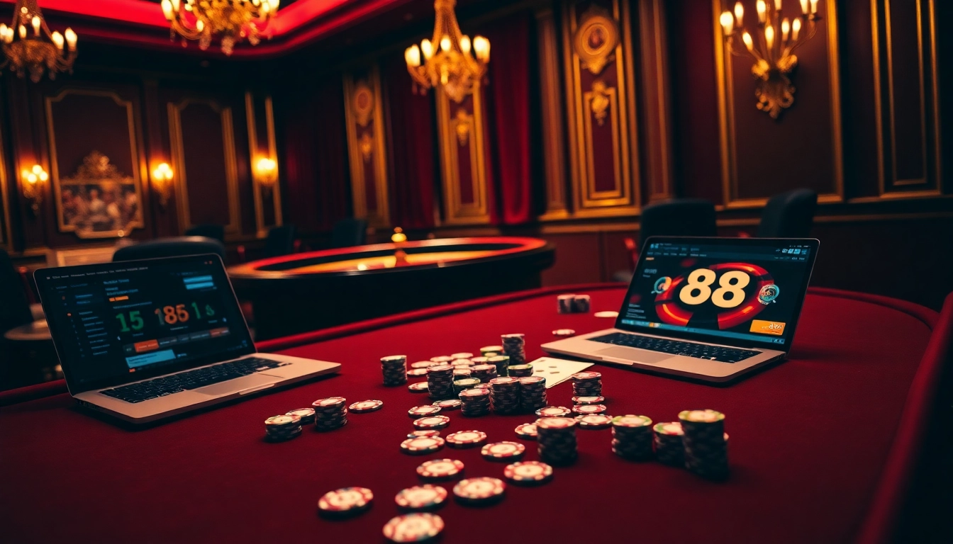 Experience the thrilling atmosphere of MK8's online gambling platform with vibrant casino visuals.