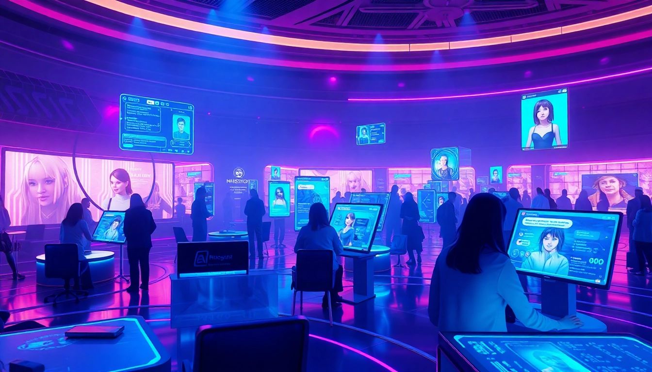 Futuristic digital landscape depicting engaging ai nsfw platforms with immersive character interactions.