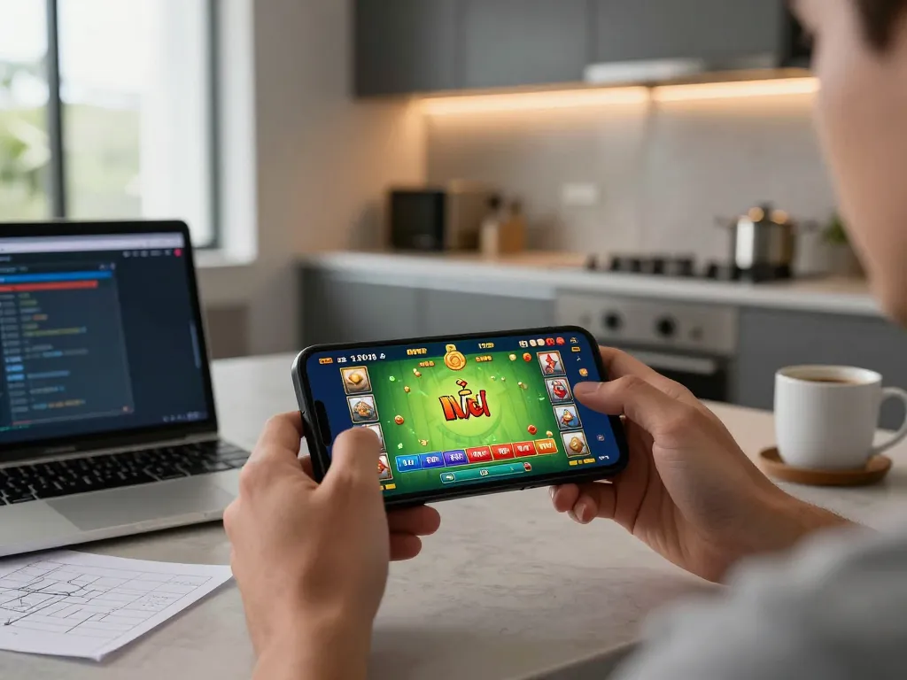 Nổ hũ gameplay on smartphone showcasing vibrant graphics and interactive elements.