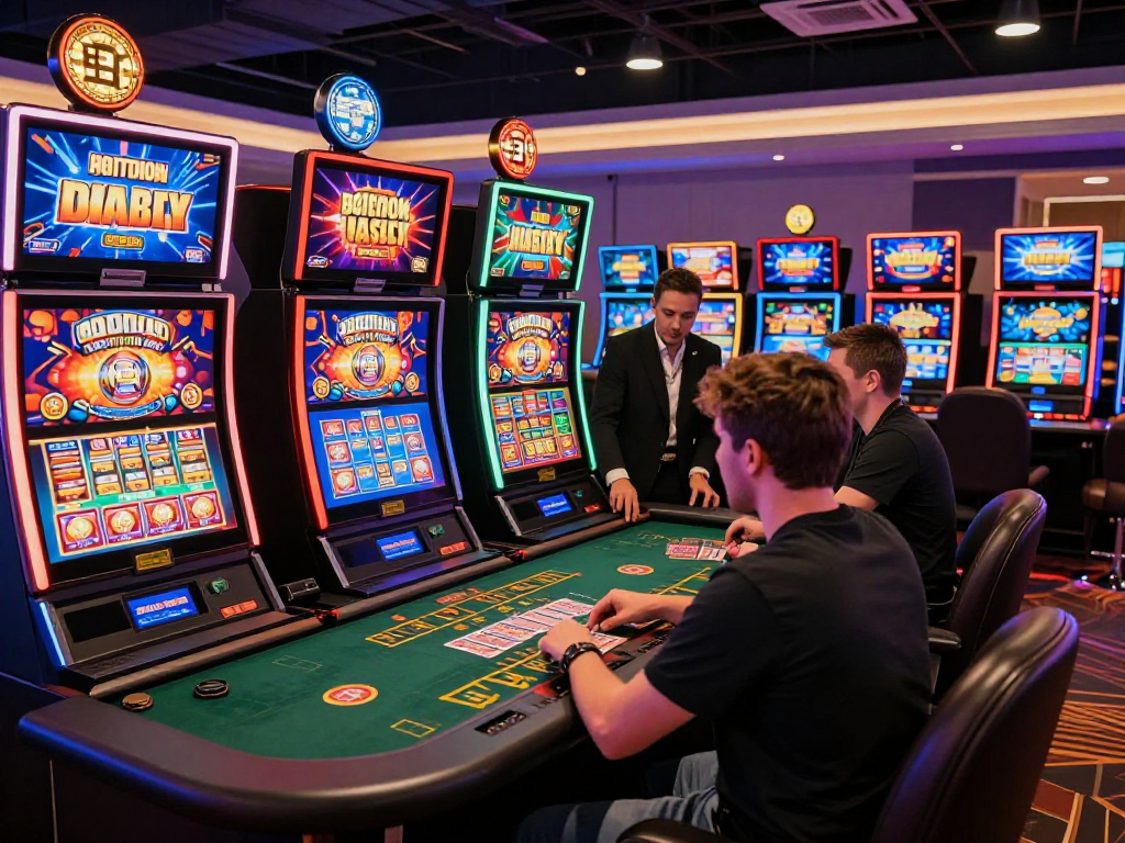 The vibrant atmosphere at a non-GamStop casino, showcasing gaming excitement for players at https://neccr.org.uk, with colorful slot machines, live games, and flexible payment options.