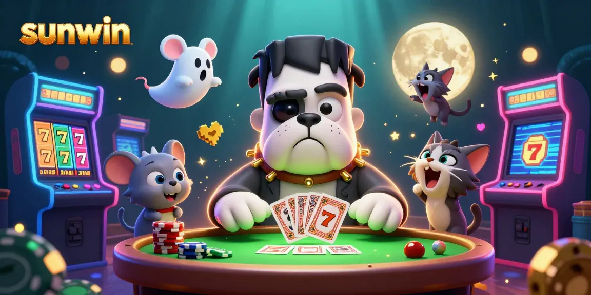 Join the fun at sunwin by playing slots with vibrant characters in a dynamic casino illustration.