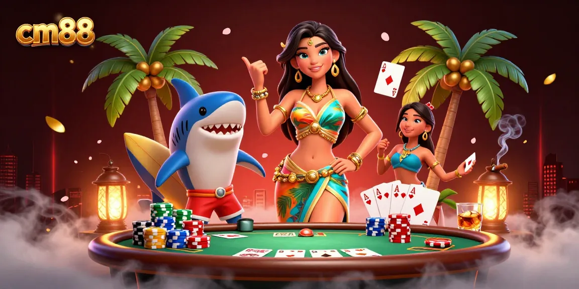 Experience thrilling gambling at cm88 with a vibrant 3D illustration of unique casino elements.