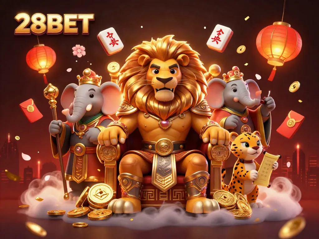 Engage in thrilling games at 28BET with vibrant visuals of the royal lion king and his allies.