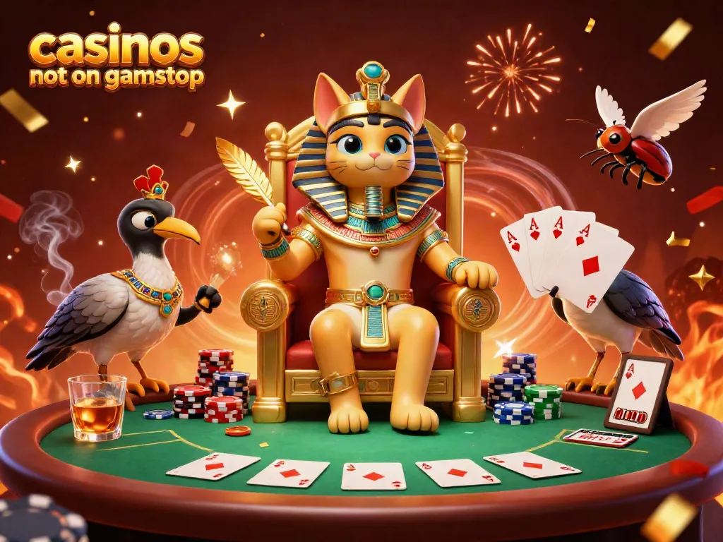 Experience the excitement of casinos not on gamstop with this vibrant pharaoh-themed casino scene.