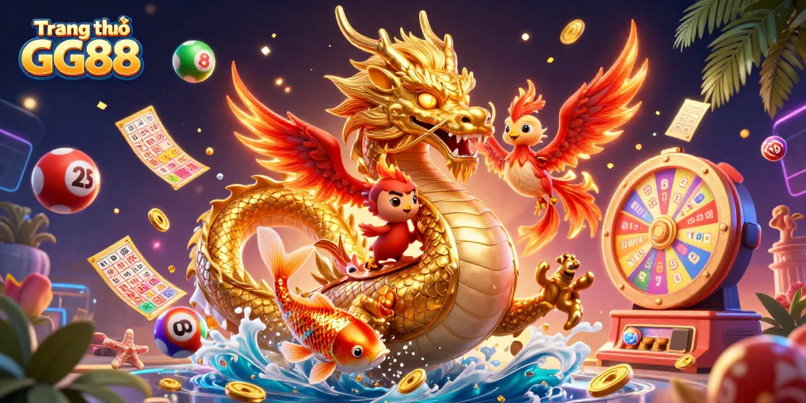 Experience captivating thrills on Trang chủ GG88 with a vibrant dragon, phoenix, and lucky koi fish.