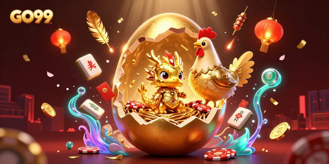 Experience thrilling gameplay at GO99 with a captivating golden dragon and poker chips.