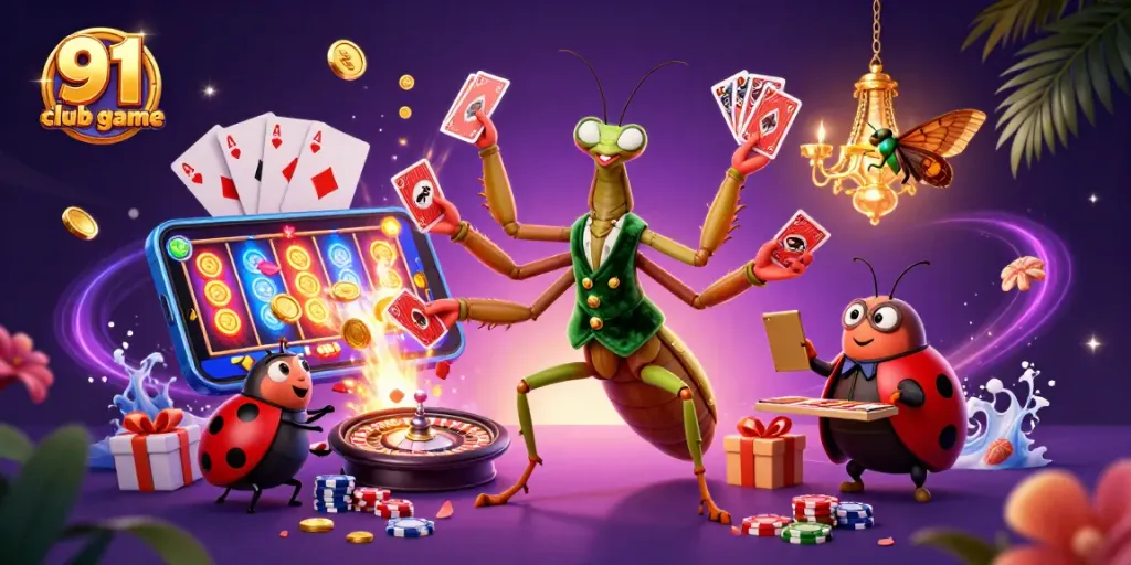 Engage in the thrilling 91 club game with vibrant casino elements and charming characters.