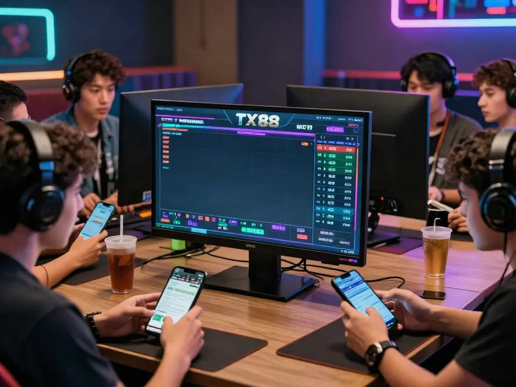 Player engaged in live sports betting at TX88, showcasing excitement in a modern gaming atmosphere.
