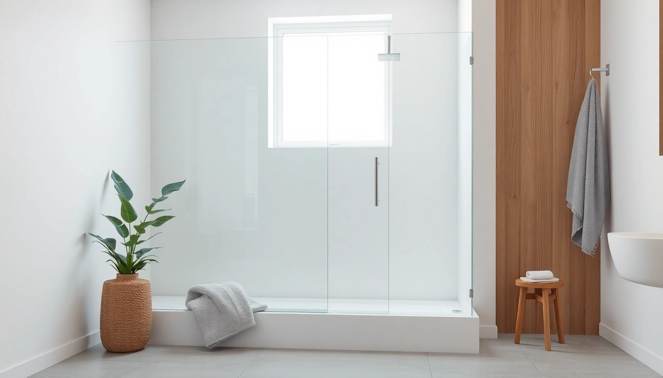 Elegant wet room shower screen featuring a minimalist design in a beautifully illuminated bathroom.