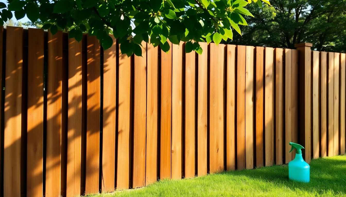 Engaging in fence cleaning, showcasing a pristine wooden fence reflecting sunlight in a serene garden.