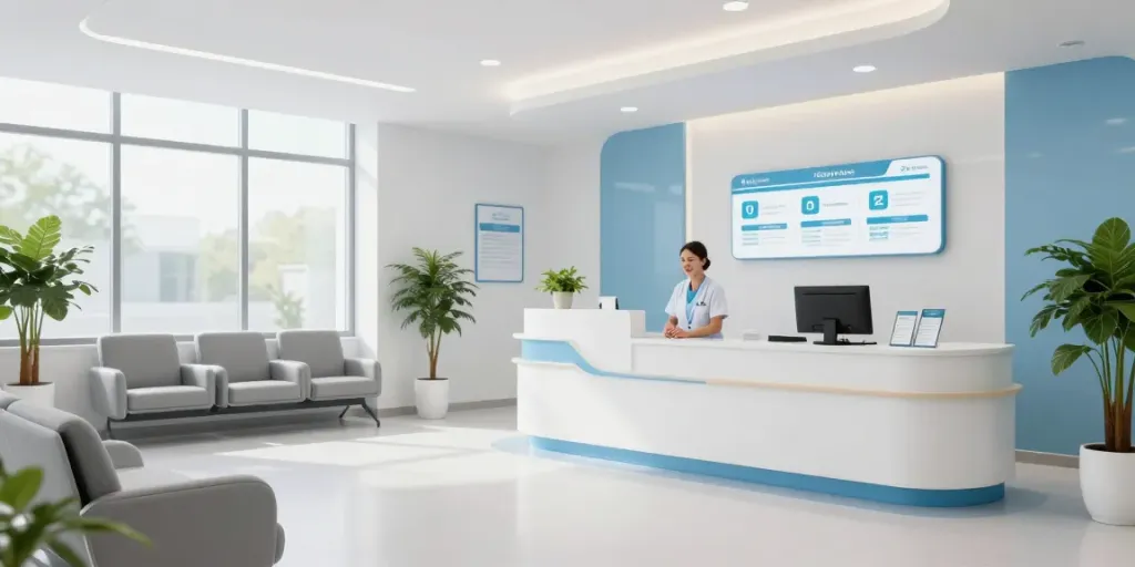Pharmacyweightloss clinic reception, professional patient care environment.