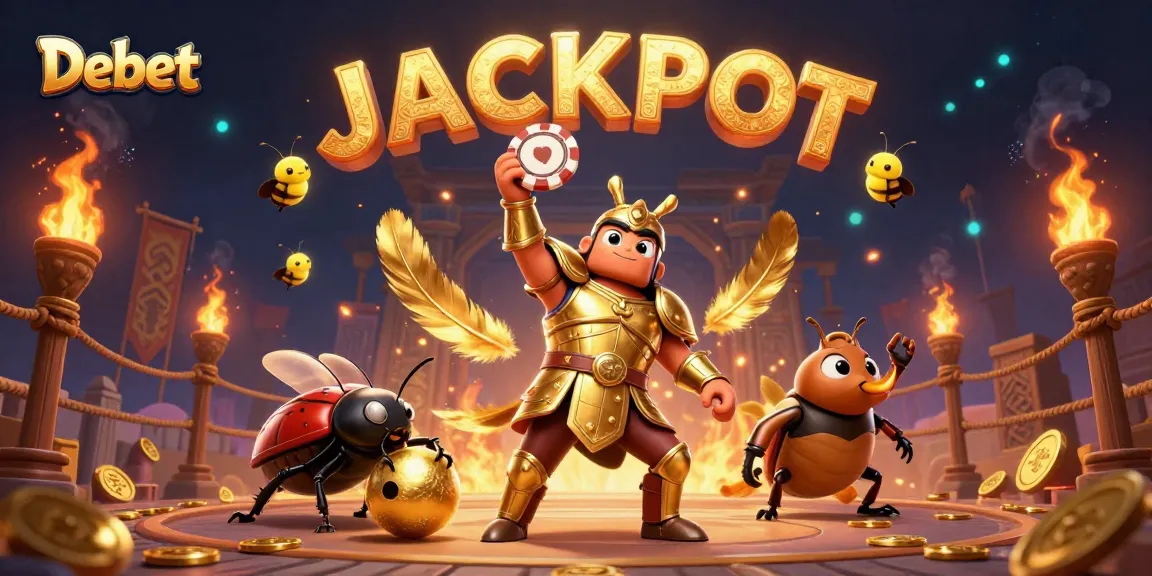 Experience the thrill of Debet with hercules beetles celebrating a jackpot in a vibrant casino scene.