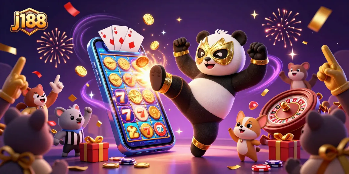Watch j188 come alive with exciting slot games and a lively casino atmosphere, featuring vibrant characters.
