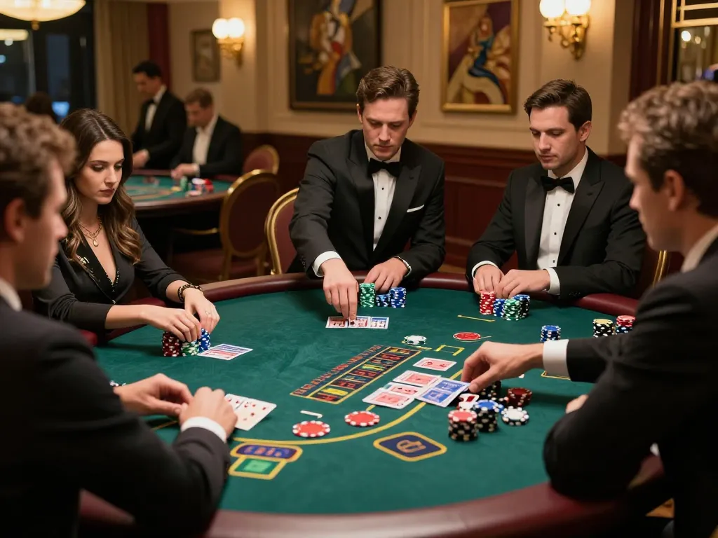 Winning hand at blackjack table during 79KING gaming night with intense player focus.