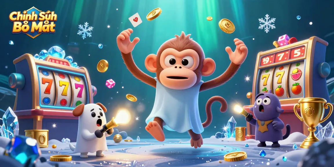 Chính Sách Bảo Mật illustration showcasing a playful poltergeist monkey and a ghost-hunter puppy in a casino