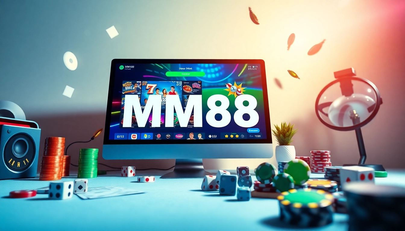 Exciting promotional image showcasing MM88 gaming platform with vibrant colors and modern design elements