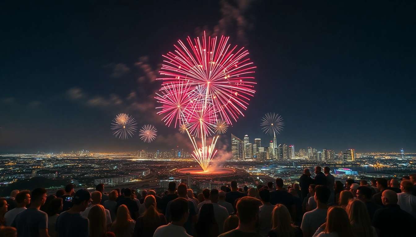 Experience fireworks for sale lighting up the night sky over a festive crowd enjoying the celebration.