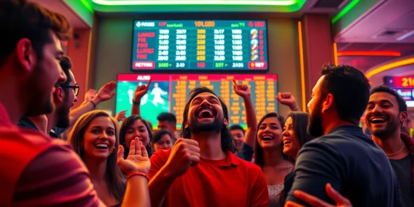 A lively scene at a sports betting casino with enthusiastic players at https://ii69vn.com/.