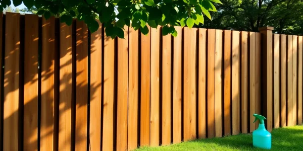 Engaging in fence cleaning, showcasing a pristine wooden fence reflecting sunlight in a serene garden.