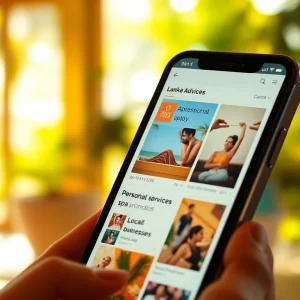 Lanka Add classified ads platform on smartphone, featuring vibrant services and user-friendly interface.