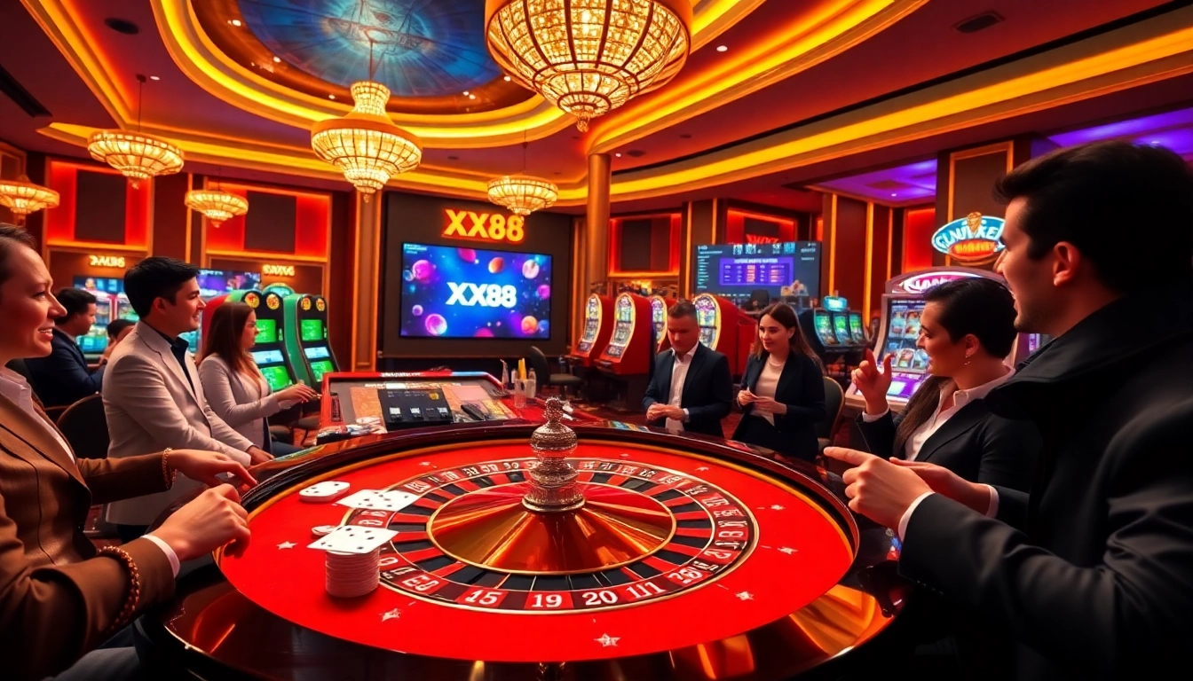 Experience the thrill of XX88 at an exciting roulette table in a luxurious casino setting.