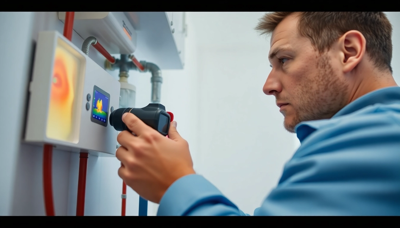 Central heating hidden leak detection technician using advanced tools to locate leaks.