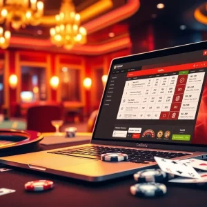 Engaging scene depicting doaslot login interface amidst vibrant casino atmosphere with roulette and poker elements.