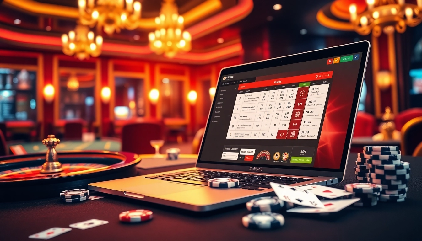 Engaging scene depicting doaslot login interface amidst vibrant casino atmosphere with roulette and poker elements.