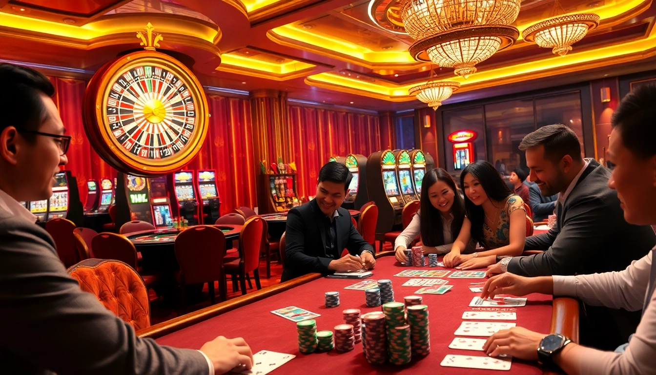Experience the thrill of winning on Trang Chủ BJ88 with engaging casino tables and vibrant poker chips.