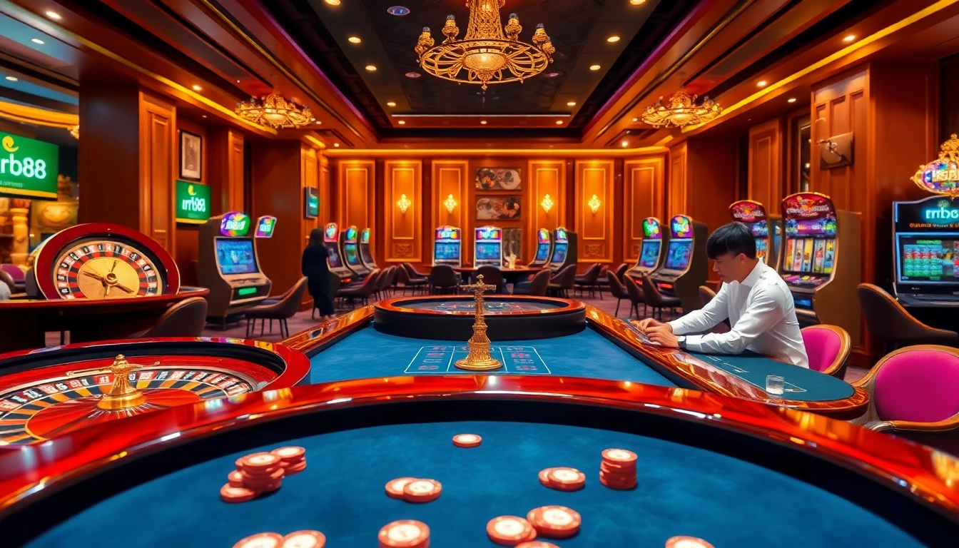 Engage in high-stakes gameplay at rr88 with vibrant casino elements and a lively atmosphere.