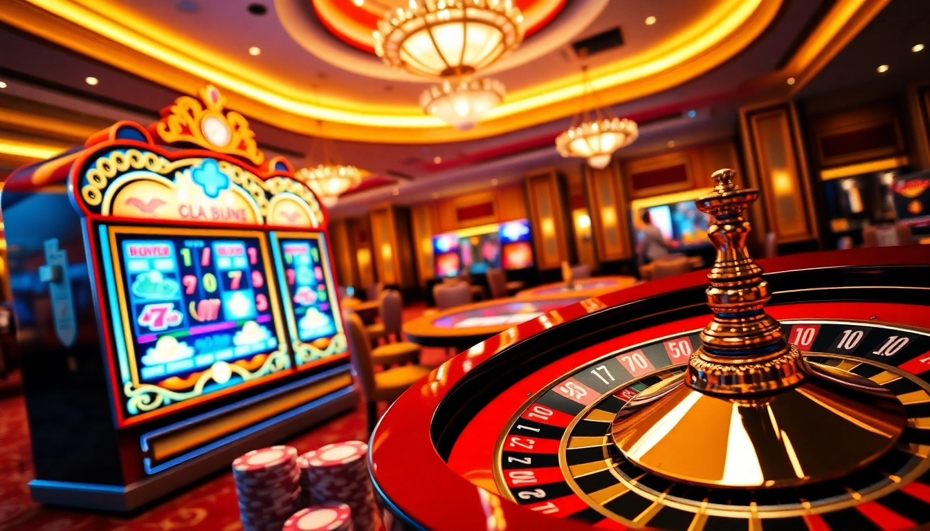 Players enjoying a thrilling experience at Situs Slot Gacor with vibrant slot machines and casino tables.