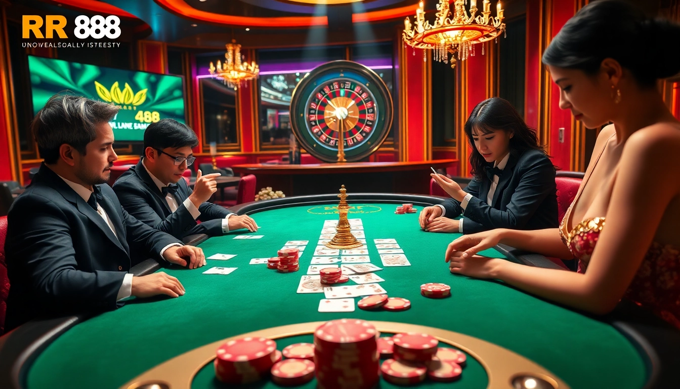 Experience the thrill of RR 88 on a luxurious poker table with cards, chips, and roulette.