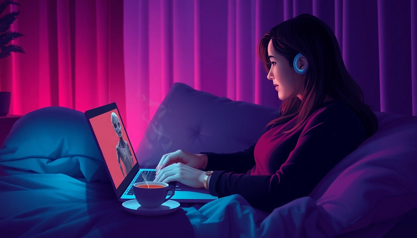 Engaging ai sex chat between a user and AI chatbot in a cozy setting.