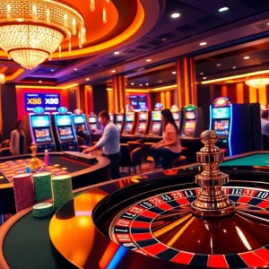 Experience luxury gambling at xx88 with vibrant tables and slot machines.