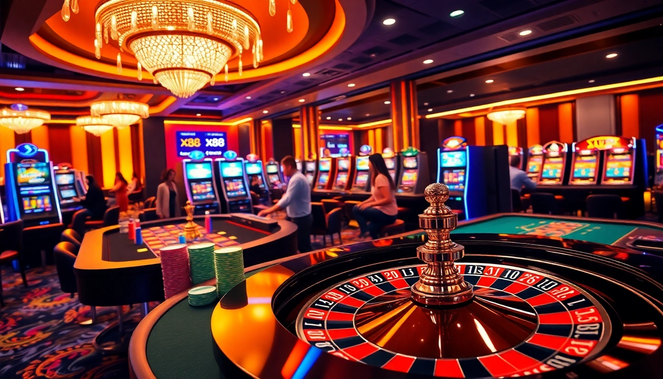 Experience luxury gambling at xx88 with vibrant tables and slot machines.