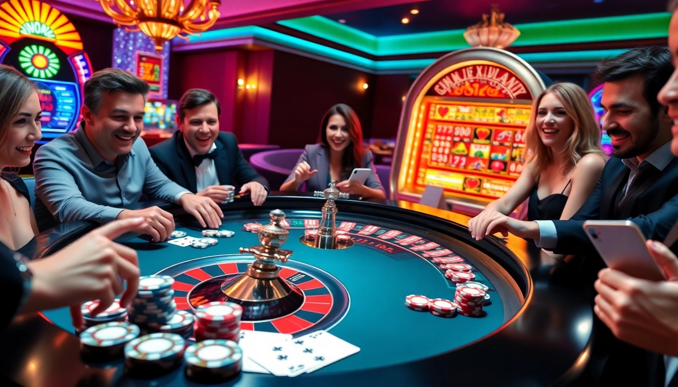 Experience the thrill of winning at https://vnew88.vip/ with an exciting casino scene featuring roulette tables.