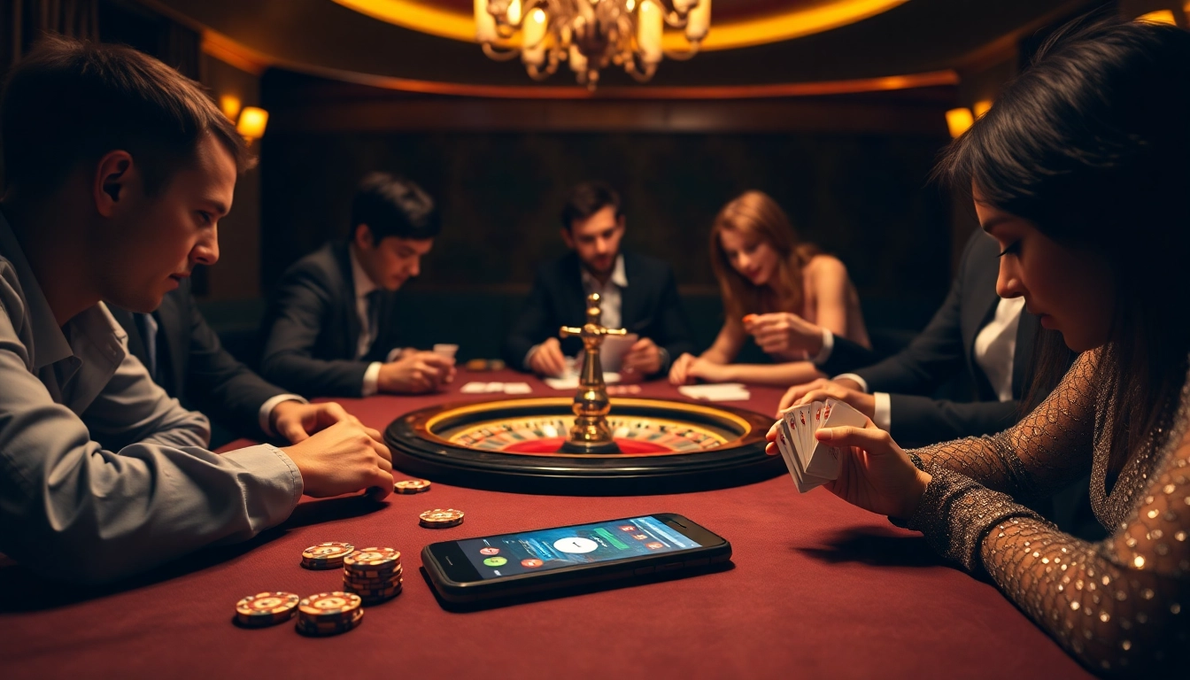 Players engaging in intense gambling with 소액결제 options visible on a smartphone.