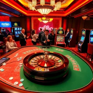 Engaged players at a luxurious gambling venue showcasing excitement from https://mm88.how/ with vibrant casino elements.