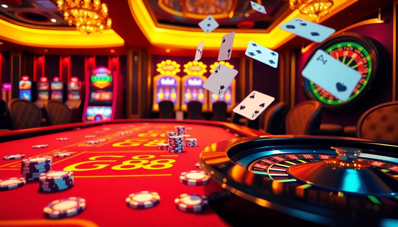 Experience the luxurious GG88 casino with vibrant tables, slot machines, and an exciting atmosphere.