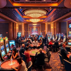 Excitement at FLY88 casino tables with players engaging in poker and roulette games.