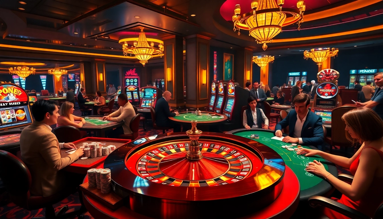 Excited gamblers at luxurious tables enjoying games at 789club casino.